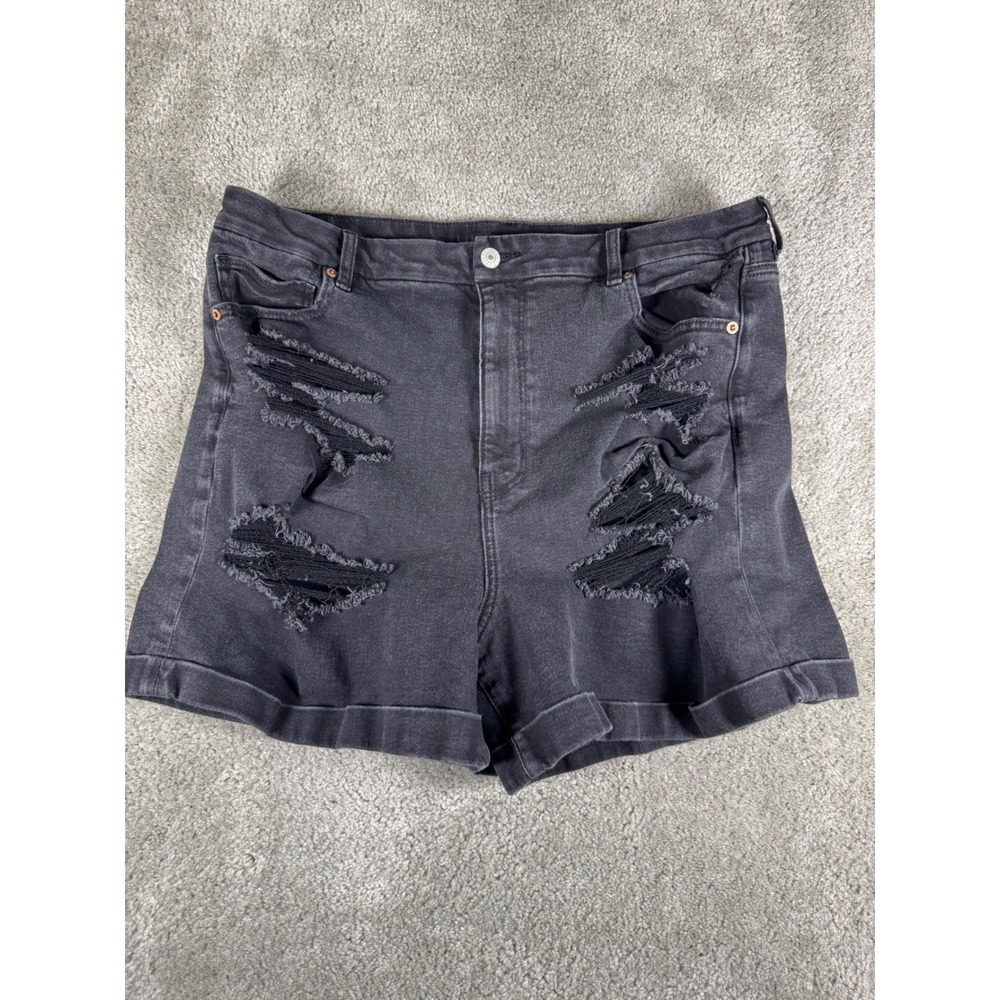 American Eagle Curvy Mom Shorts Black Distressed Denim 18 High Waisted Cuffed